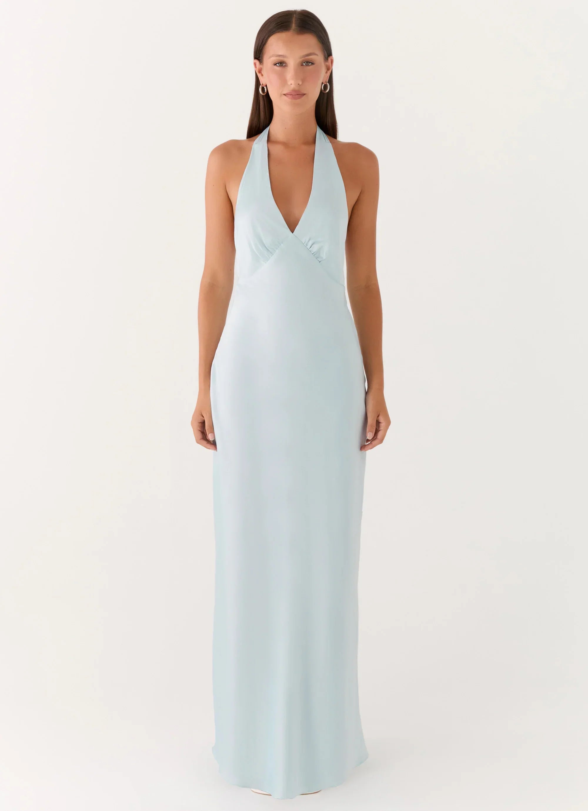 Heavy Hearted Satin Maxi Dress - Ice Blue