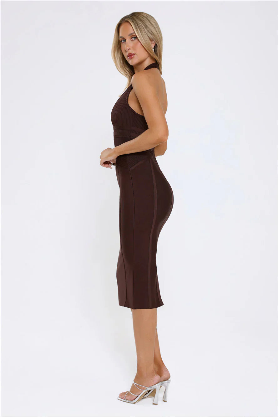 Not Your Girl Bandage Midi Dress Brown