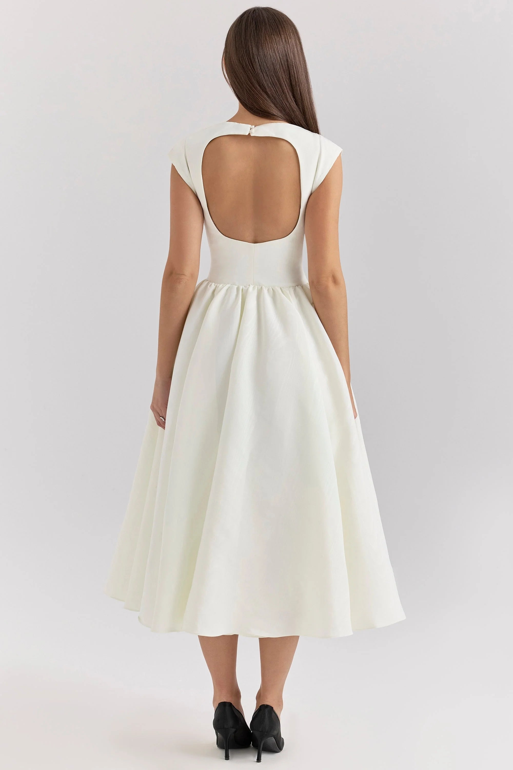 ivory moire satin midi dress