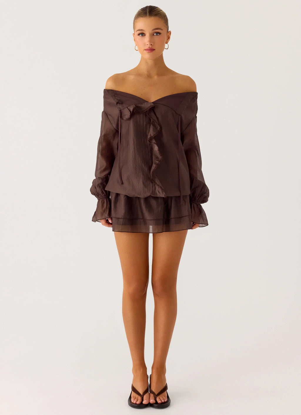 Elris Drop Waist Mini Dress - Cool Chocolate