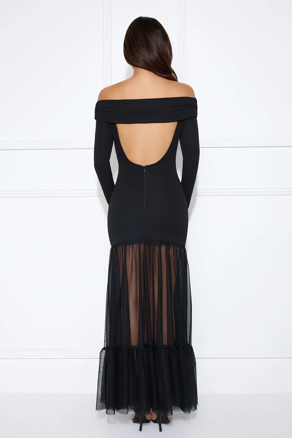 Captivating Gaze Off Shoulder Maxi Dress Black
