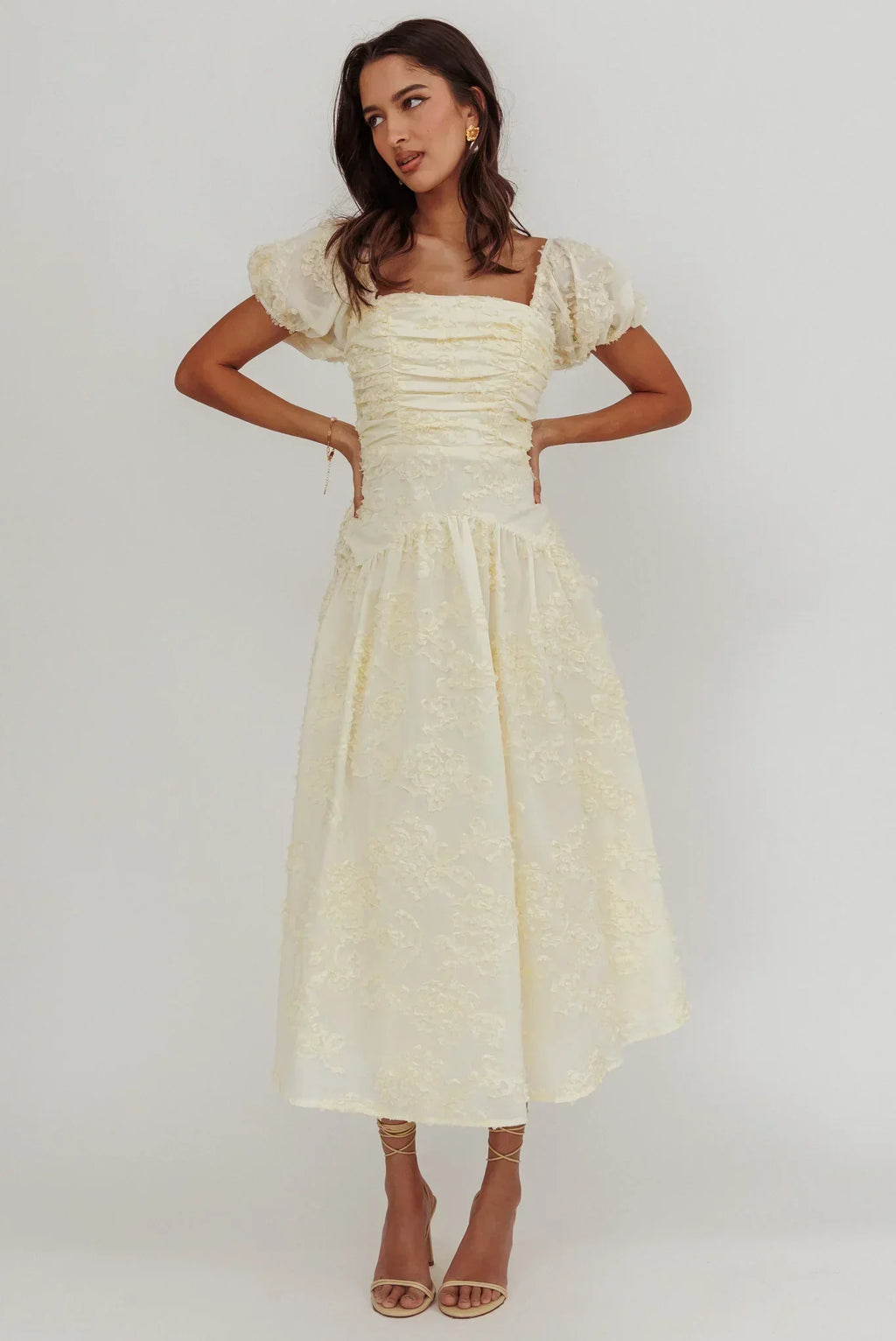Telma Puff Sleeves Midi Dress Butter