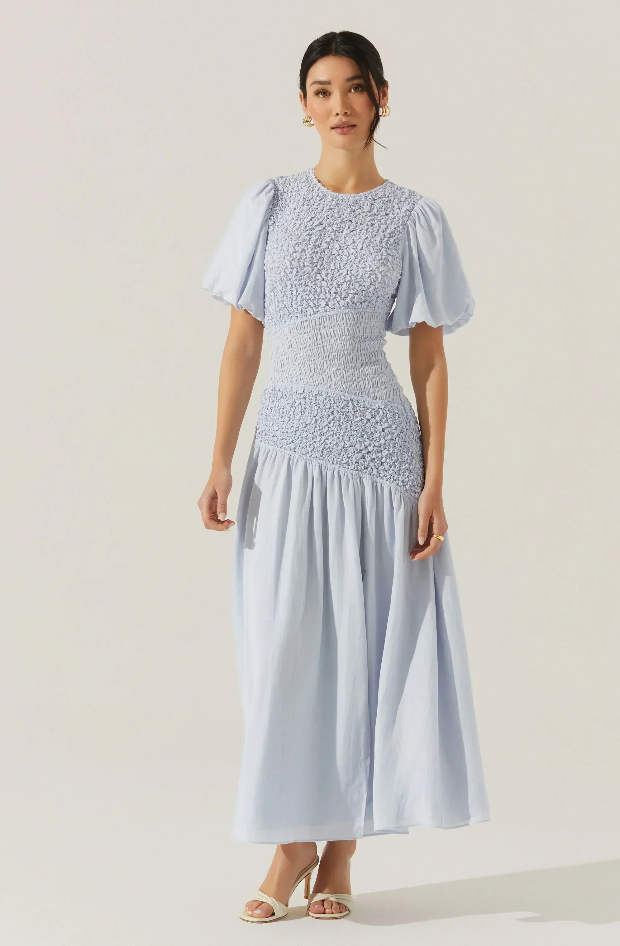 Theoni Smocked Asymmetric Dress