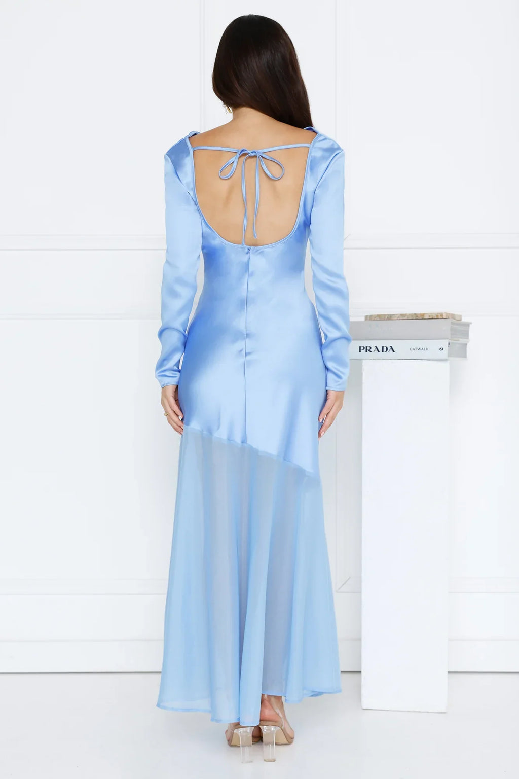 Exquisite Luxury Satin Long Sleeve Maxi Dress Blue