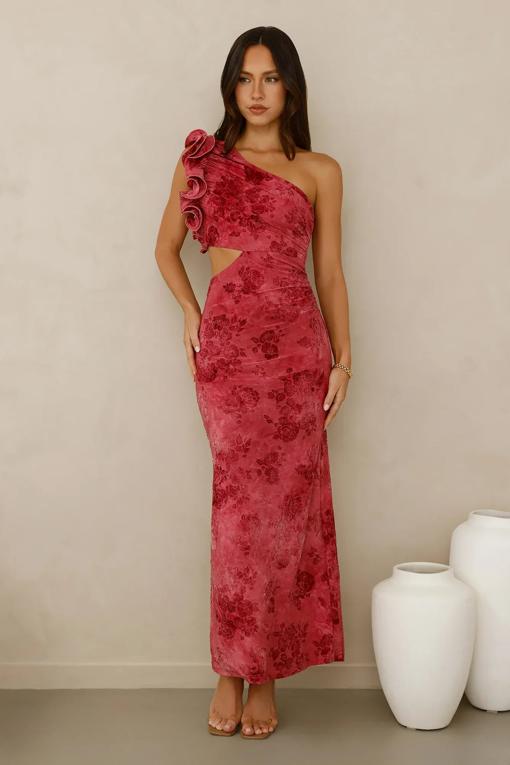 Mystique Beauty One Shoulder Maxi Dress Pink