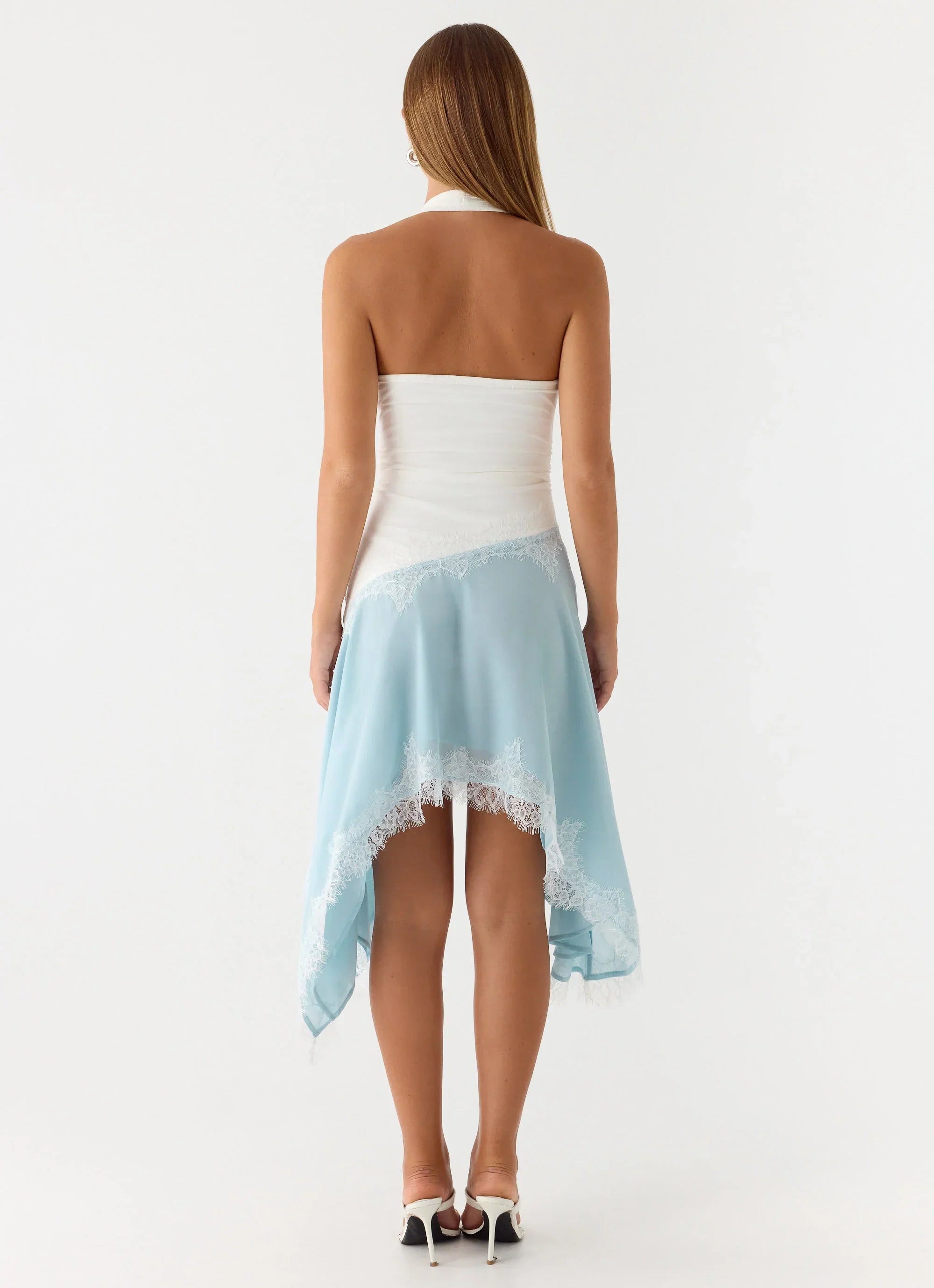 Brionee Midi Dress - Pale Blue & White