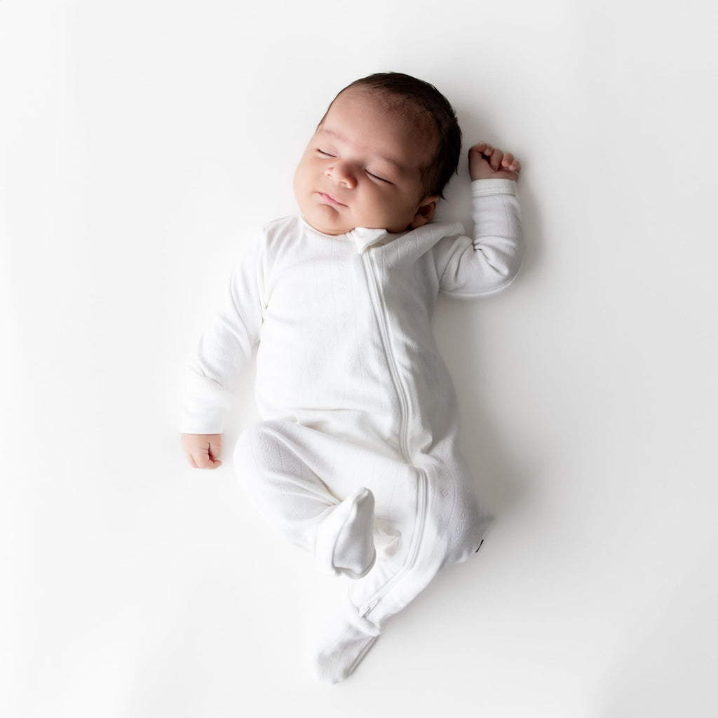 Pointelle Zippered Footie in Cloud
