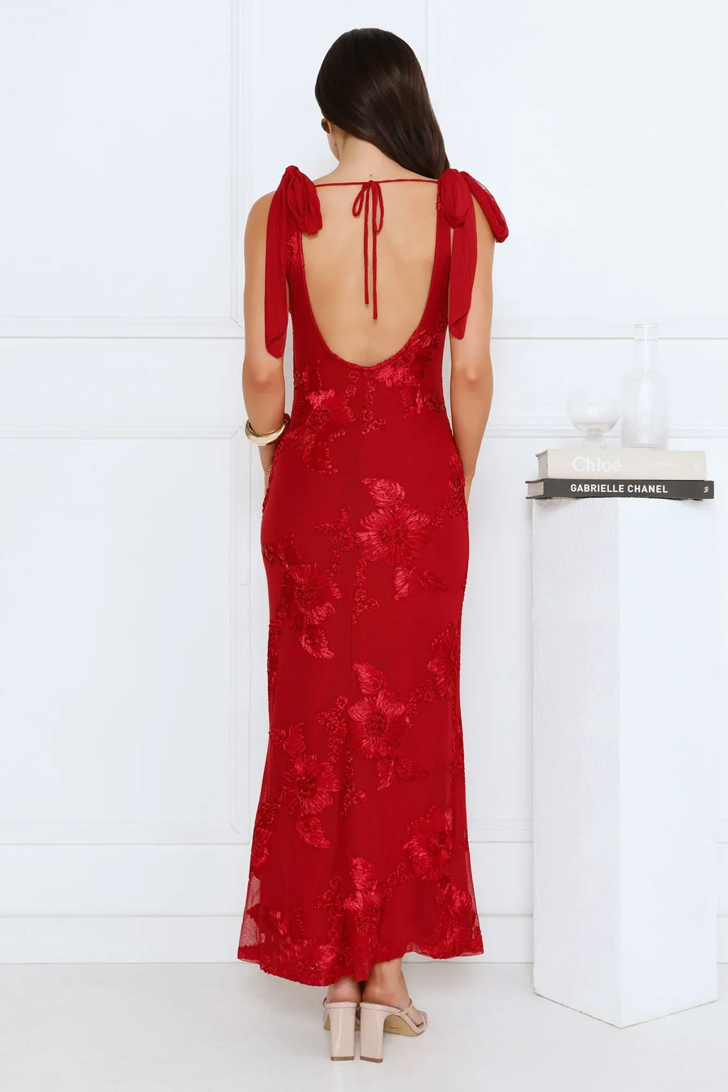 Golden Doll Mesh Maxi Dress Red