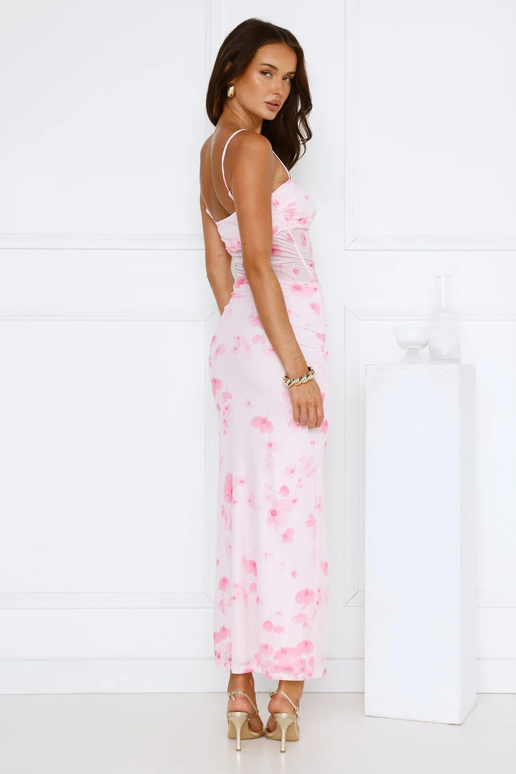 Frosted Glam Mesh Maxi Dress Pink