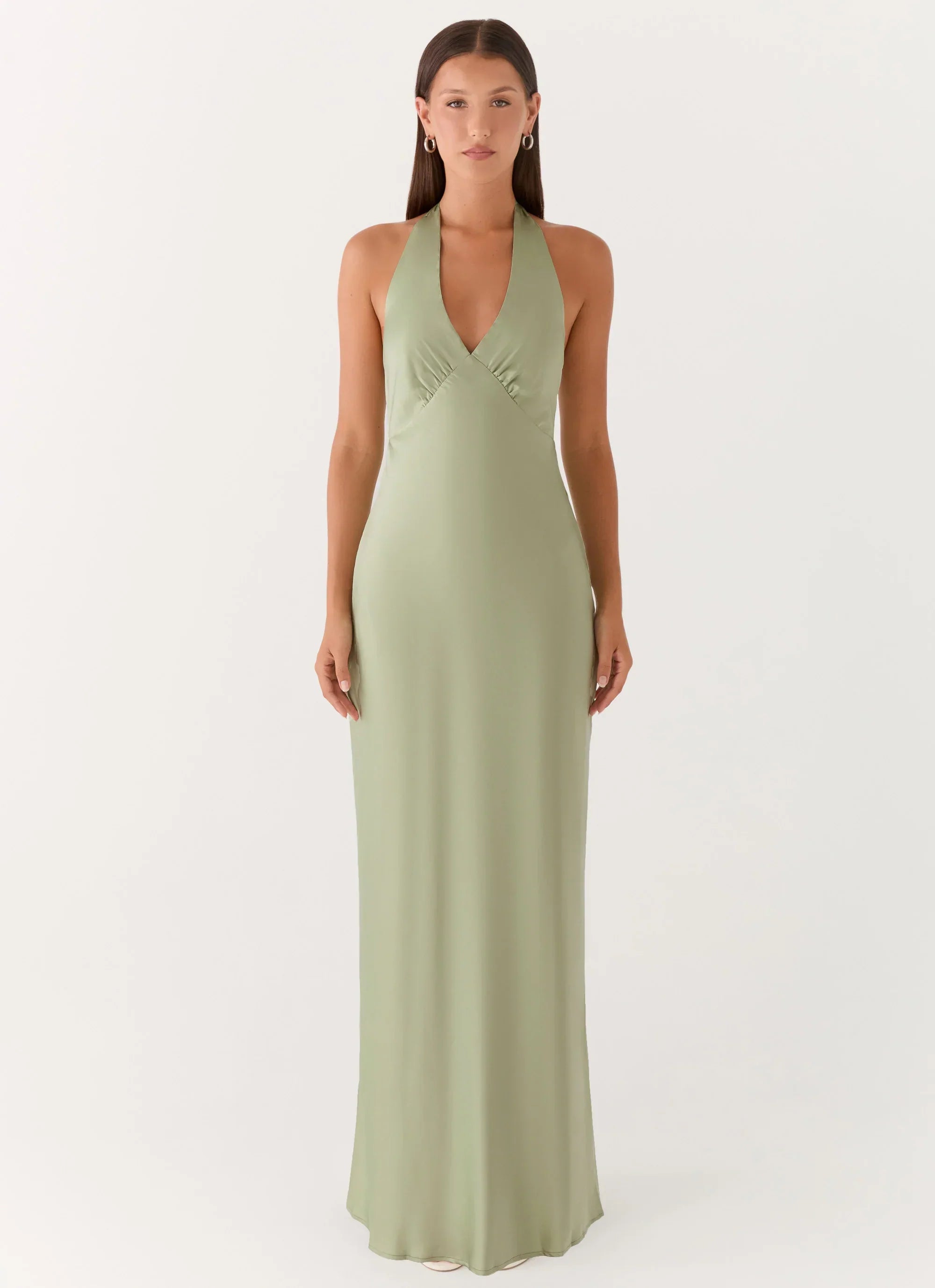 Heavy Hearted Satin Maxi Dress - Sage