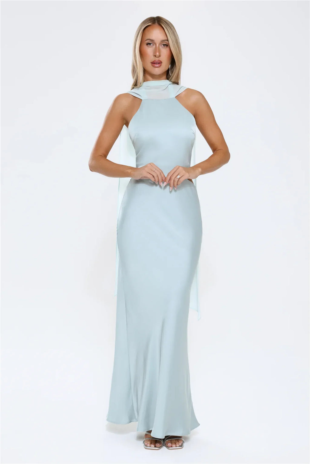 Luxe Obsession Halter Satin Maxi Dress Seafoam