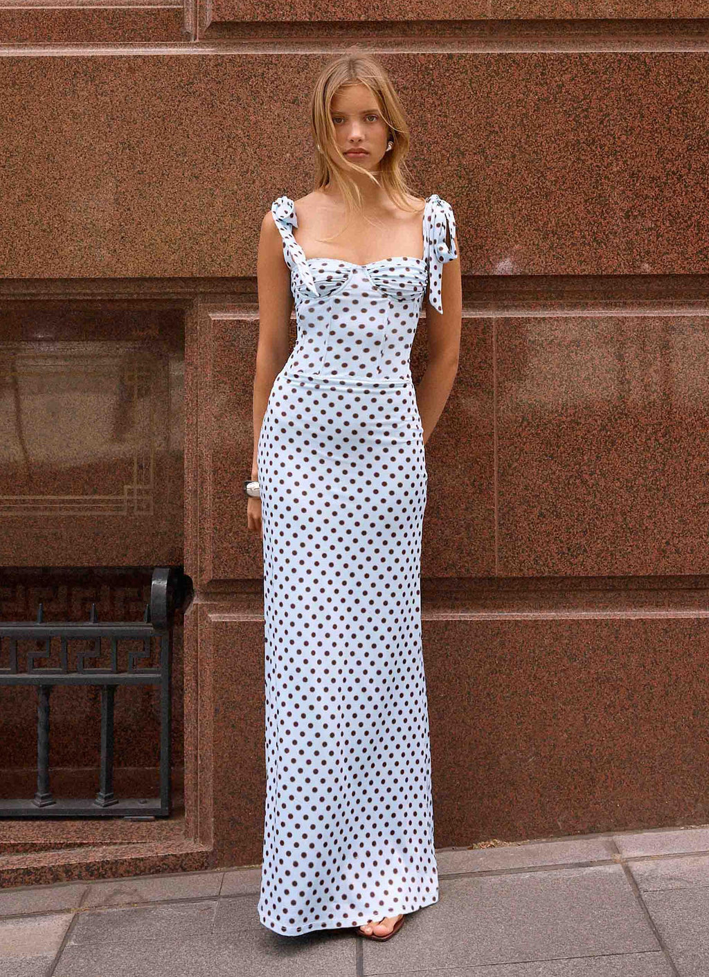 Akil Corset Maxi Dress - Blue Mocha Dot