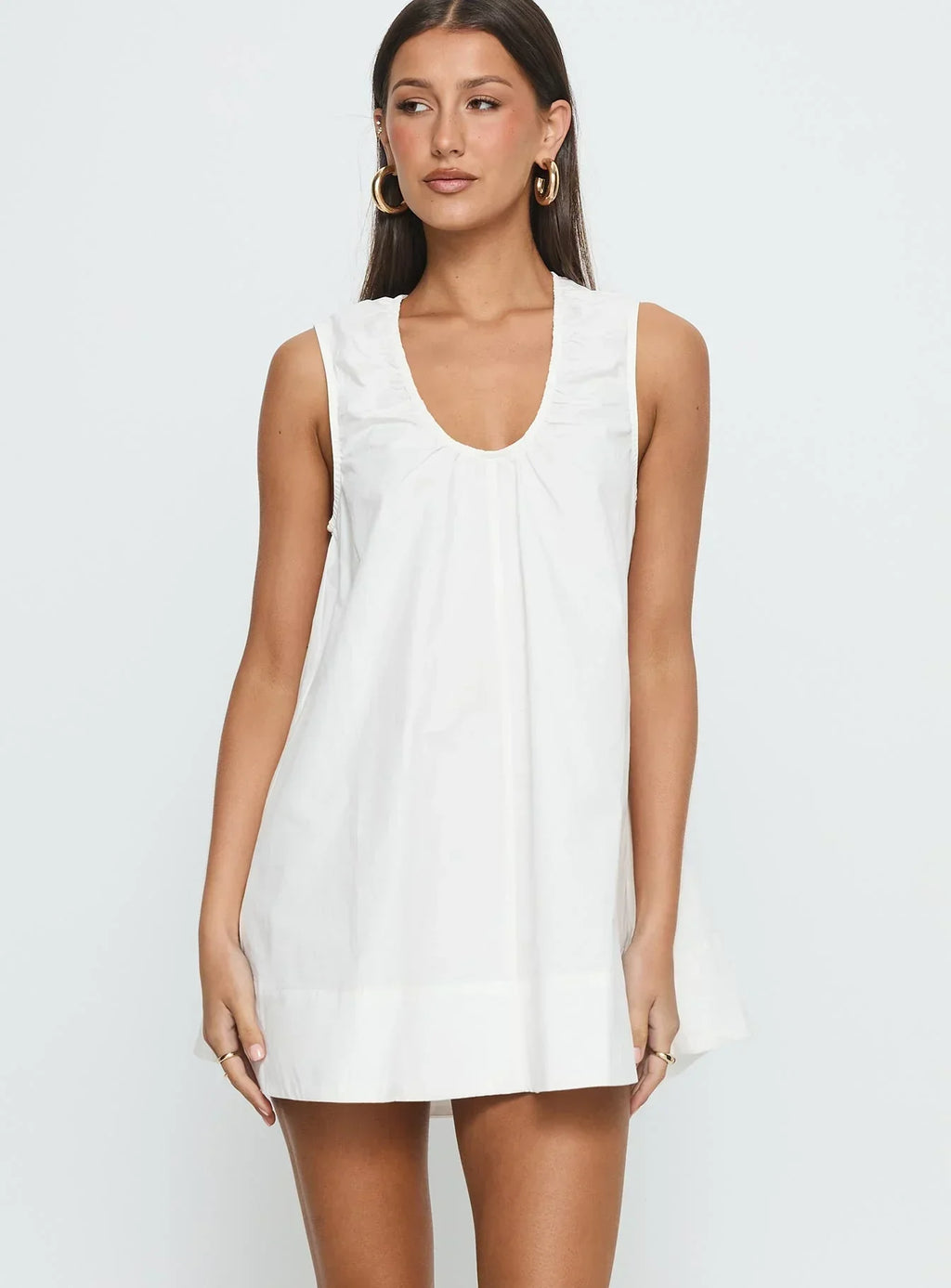 Eberta Ruched Baby Doll Mini Dress White