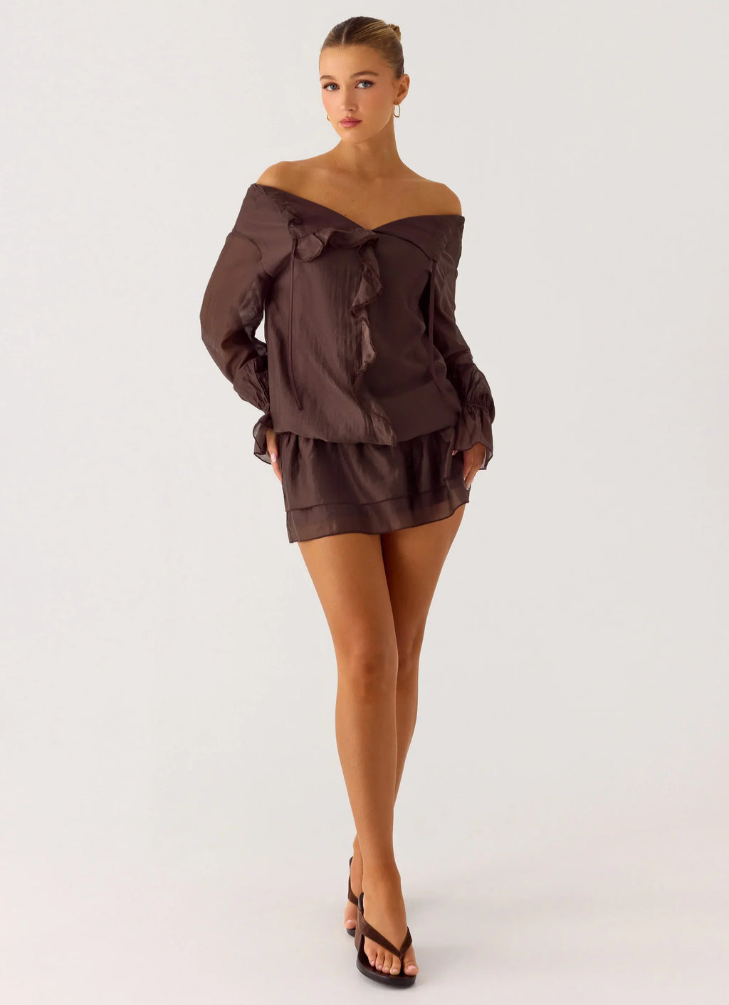Elris Drop Waist Mini Dress - Cool Chocolate