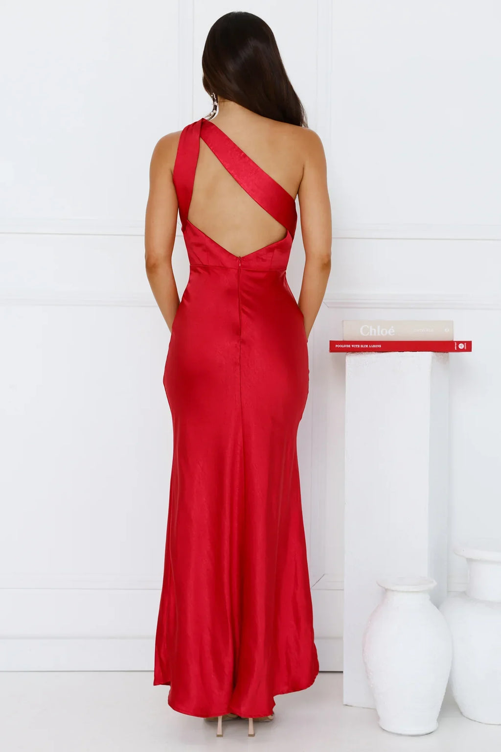Graceful Elegance One Shoulder Satin Maxi Dress Red
