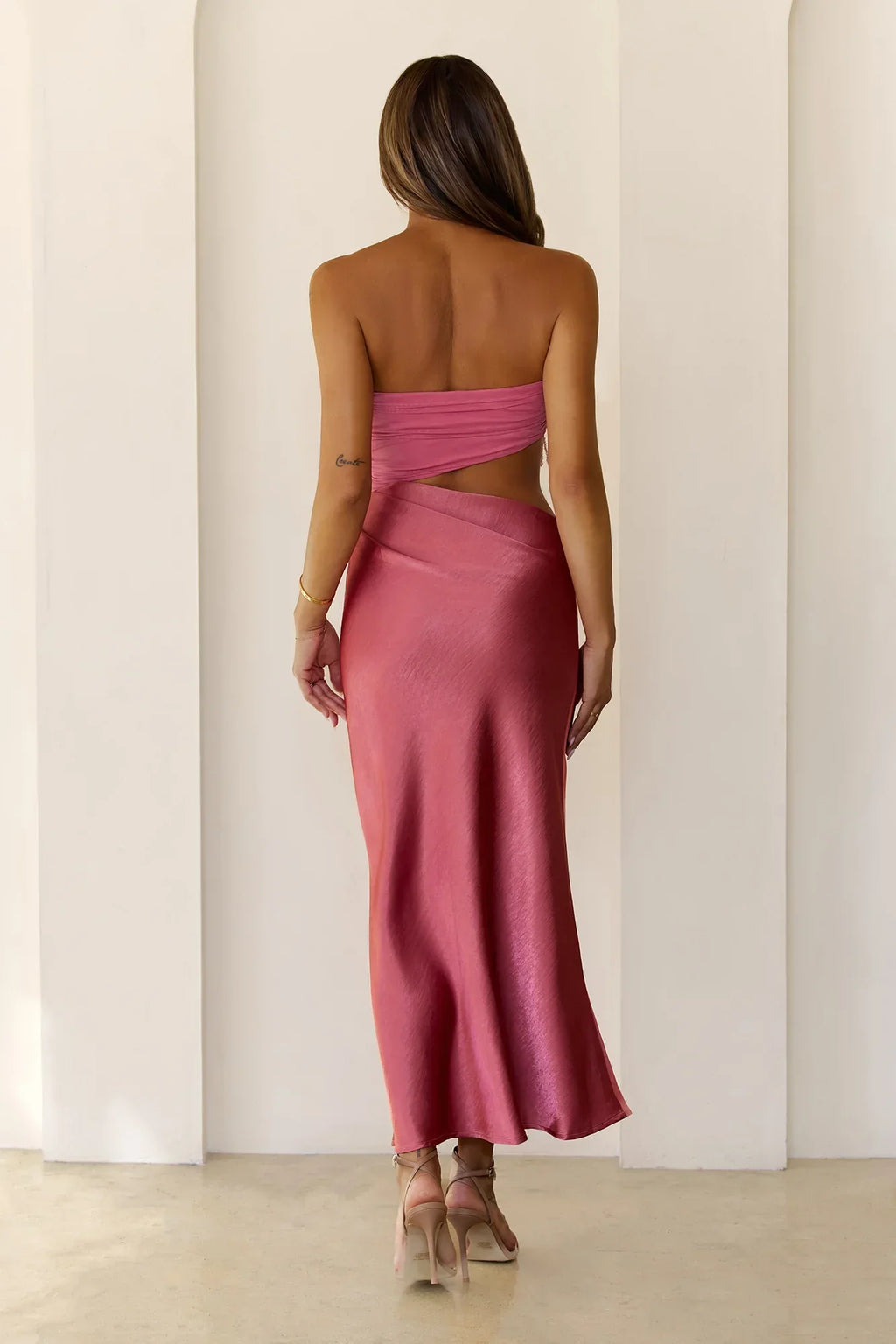 Dusk Luxe Satin Strapless Maxi Dress Rose